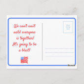 水彩青チェック アメリカ国旗 SAVE THE DATE ポストカード (裏面)