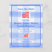 水彩青チェック アメリカ国旗 SAVE THE DATE ポストカード (正面)