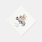 水彩青テディベア男の子ベビーシャワー スタンダードカクテルナプキン (角)