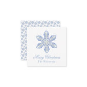 水彩青デザイナースノーフレークギフトエンクロージャー ノートカード (正面/裏面インサイチュ)