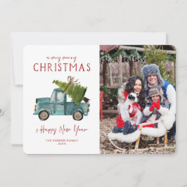 水彩青トラック | クリスマスの休日の写真 招待状