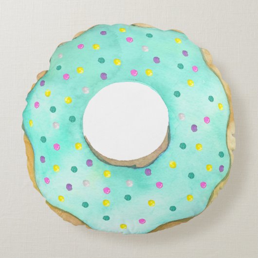 水彩青ドーナツかわいいドーナツ ラウンドクッション (正面)