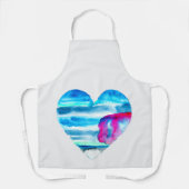 水彩青ハートかわいいハート エプロン (正面)