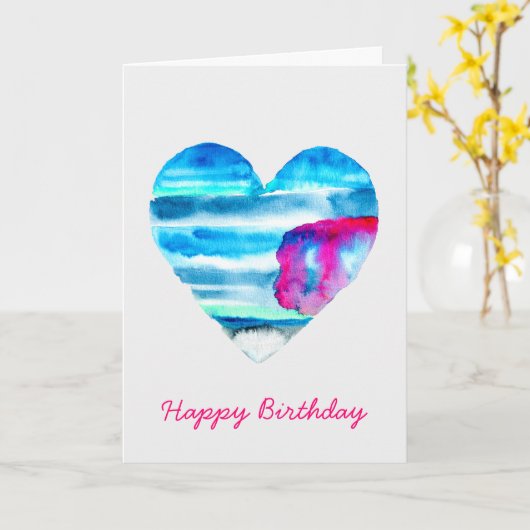 水彩青ハートかわいいハート カード (黄色い花)