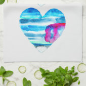 水彩青ハートかわいいハート キッチンタオル (折り畳み)