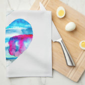 水彩青ハートかわいいハート キッチンタオル (四つ折り)