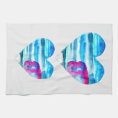 水彩青ハートかわいいハート キッチンタオル (横)