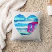 水彩青ハートかわいいハート クッション (ブランケット)