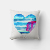 水彩青ハートかわいいハート クッション (正面)