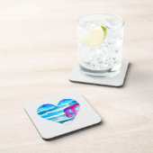 水彩青ハートかわいいハート コースター (右側)