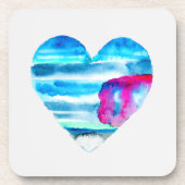 水彩青ハートかわいいハート コースター (正面)