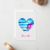 水彩青ハートかわいいハート ノートカード (正面/裏面インサイチュ)