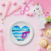 水彩青ハートかわいいハート ペーパープレート (パーティー)