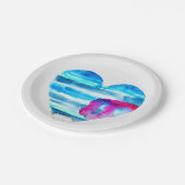 水彩青ハートかわいいハート ペーパープレート (アングル)