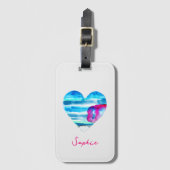 水彩青ハートかわいいハート ラゲッジタグ (正面縦)
