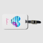 水彩青ハートかわいいハート ラゲッジタグ (正面横)