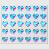 水彩青ハートかわいいハート ラッピングペーパー (フラット)