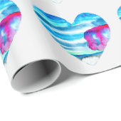 水彩青ハートかわいいハート ラッピングペーパー (ロールコーナー)