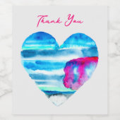 水彩青ハートかわいいハート ワインラベル (シングルラベル)