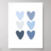 水彩青ハートプリント ポスター (正面)