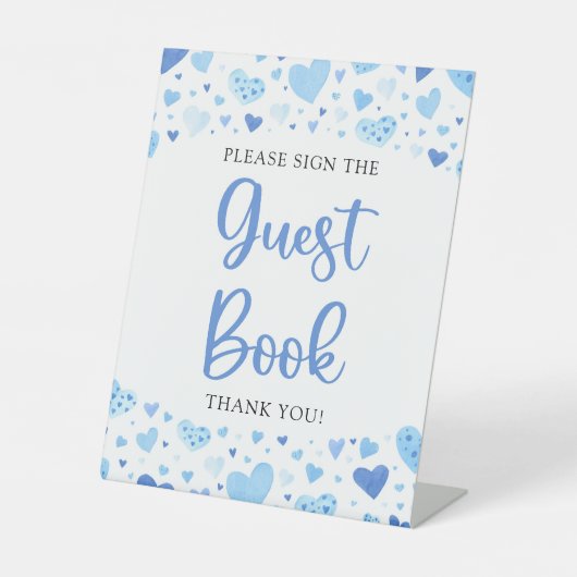 水彩青ハート バレンタイン ゲストブック サイン (正面)