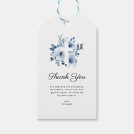 水彩青バプテスマ写真感謝していあなた ギフトタグ