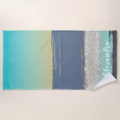 水彩青パーソナライズされた ビーチタオル (正面)