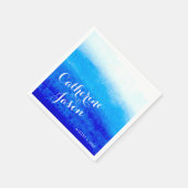 水彩青ビーチ結婚式 パーソナライズされた スタンダードカクテルナプキン (角)