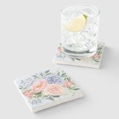水彩青ピンクのハイドランジアと芍薬のスプリングフラル ストーンコースター (横)