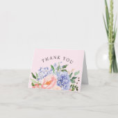 水彩青ピンクのハイドランジア花言葉の感謝 サンキューカード (正面)