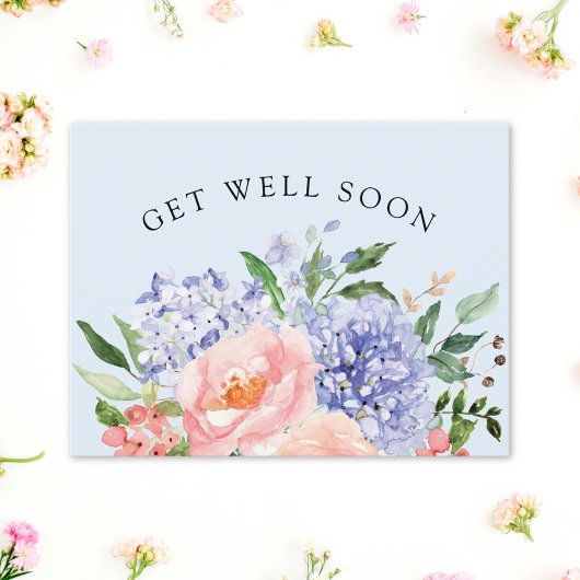 水彩青ピンクの紫陽花 花の回復メッセージ ポストカード