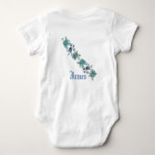 水彩青ファンキー紫の花モノグラム ベビーボディスーツ (裏面)