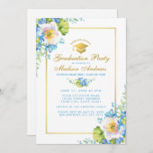 水彩青フローラグラードパーティー金ゴールド招待状 招待状 (正面/裏面)