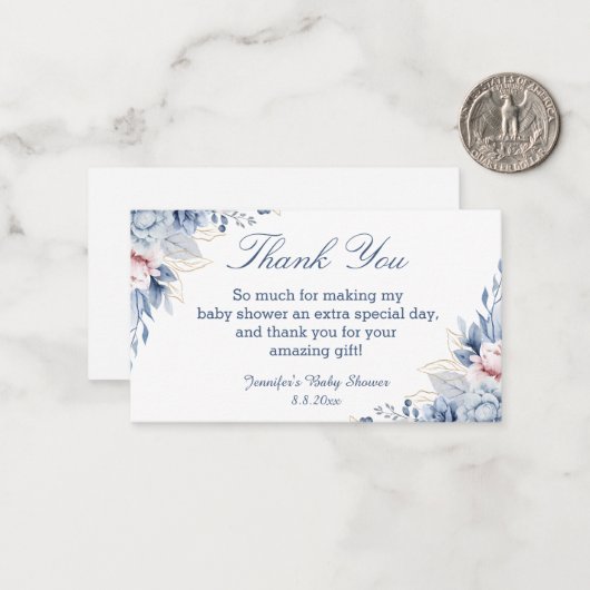水彩青フローラ感謝してい赤ちゃんシャワー ノートカード (正面/裏面インサイチュ)