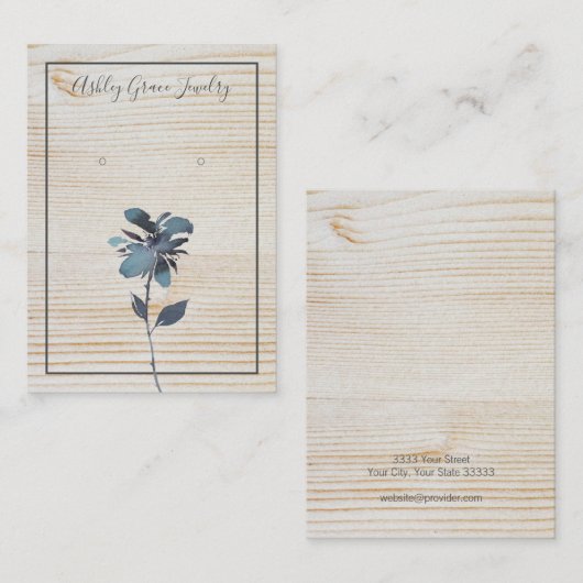 水彩青フローラ木製イヤリング表示カード 名刺 (正面/裏面)