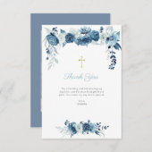 水彩青フローラ洗礼サンキューカード 招待状 (正面/裏面)