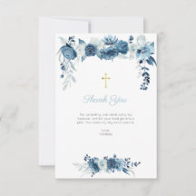 水彩青フローラ洗礼サンキューカード