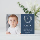 水彩青フローラ洗礼サンキューカード 招待状 (スタンド正面)