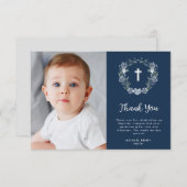 水彩青フローラ洗礼サンキューカード 招待状 (正面/裏面)