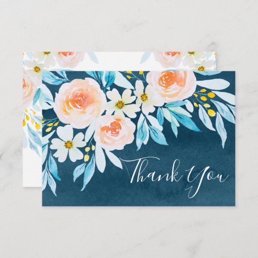 水彩青フローラ結婚サンキューカード 招待状 (正面/裏面)