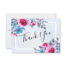 水彩青フローラ結婚サンキューカード
