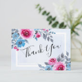 水彩青フローラ結婚サンキューカード 招待状 (スタンド正面)