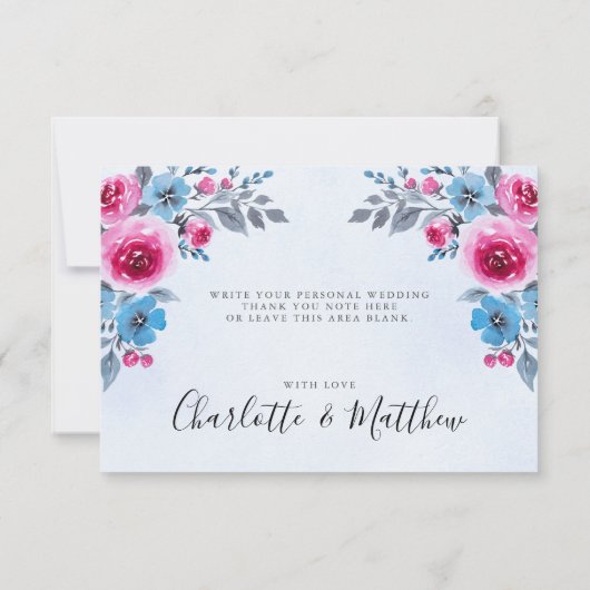 水彩青フローラ結婚サンキューカード 招待状 (裏面)