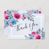 水彩青フローラ結婚サンキューカード 招待状 (正面/裏面)