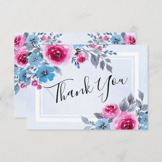 水彩青フローラ結婚サンキューカード 招待状 (正面/裏面)