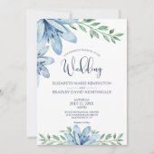 水彩青フローラ開花と緑結婚の 招待状 (正面)