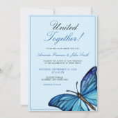 水彩青ミニマル蝶結婚様 招待状 (正面)