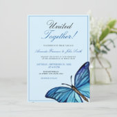水彩青ミニマル蝶結婚様 招待状 (スタンド正面)