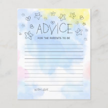 水彩青ミニマル赤ちゃんシャワーアドバイスカード