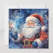 水彩青メリークリスマスサンタクロース シーズンカード (正面)